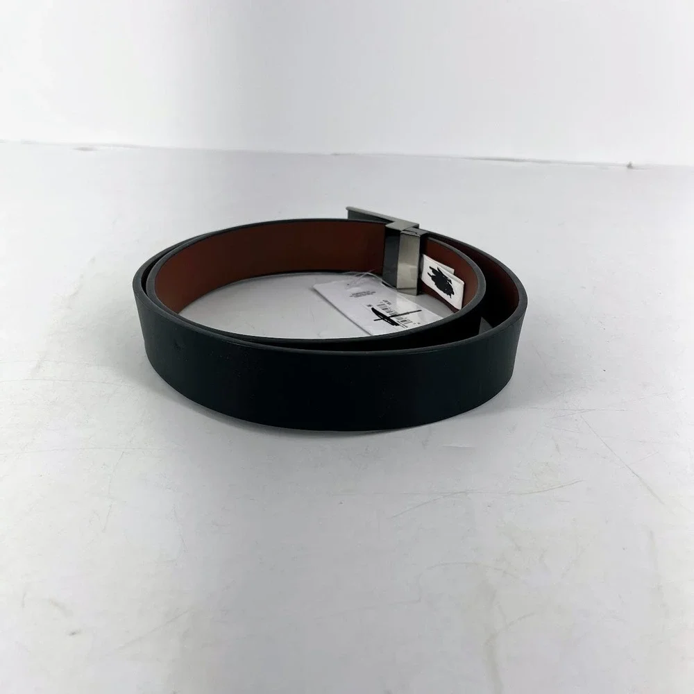 Nordstrom Rack Mens Reversible Belt‎ Black Brown Silver Plaque Buckle NR497347MN